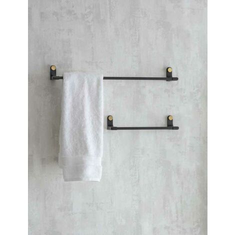 Adelphi Matt Black & Brass Bathroom Small Metal Steel Towel Rail Bar Holder