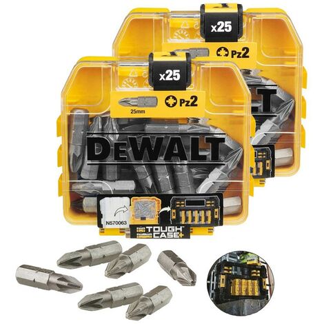 2X Dewalt 25 Piece PZ2 Standard Tic Tac Pozi Screwdriver Bit Set Flex Tough Case