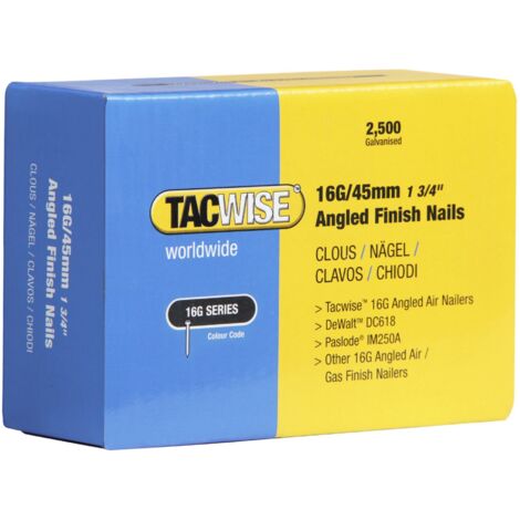 Tacwise 0771 16G 45mm Angled Finish Nails Galvanised 2500 Pack 16GA DCN660 IM65A