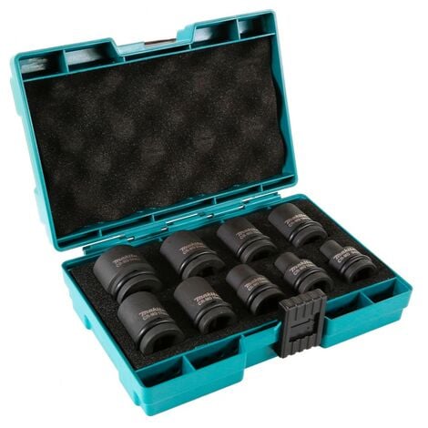 Makita 9 Piece Wrench Socket Set 1/2"" Sq Drive Metric + Retaining Pin 8mm - 24mm