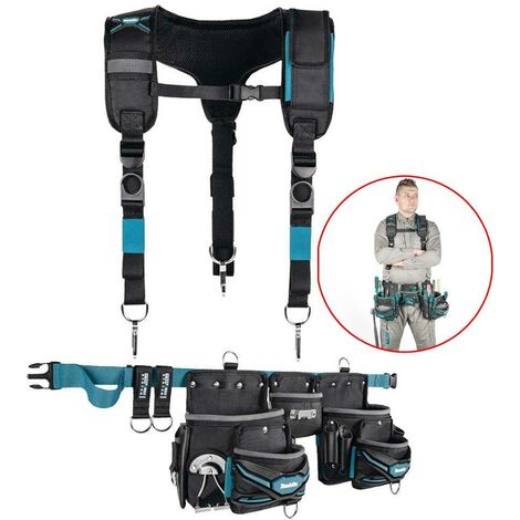 Makita Ultimate Tool Belt 3 Pouch Holster Set Heavyweight Braces + Strap System