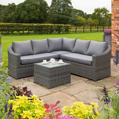 Rowlinson Bunbury Corner Rattan Sofa Chair Table 2 Piece Set Patio Garden Grey