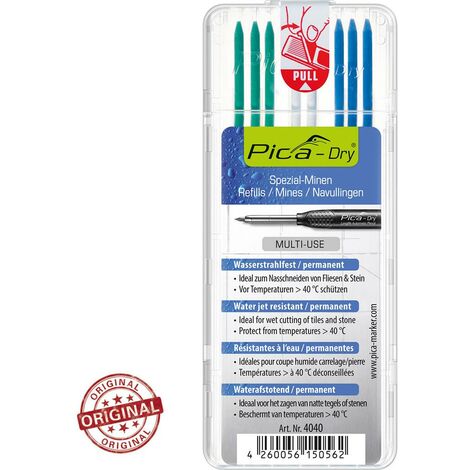 Pica DRY Pencil 3030 Refill Leads Blue White Green For Wet Cut Tile Stone 4040