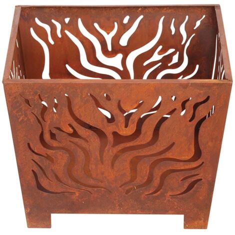 Fallen Fruits Oxidised Rust Effect Square Fire Pit Basket Garden OutdoorHeater