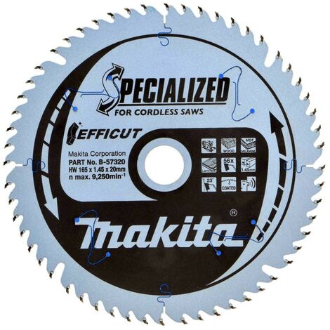 Makita B-57320 165mm x 20mm 56 Teeth Efficut Cordless Plunge Saw Blade DSP600