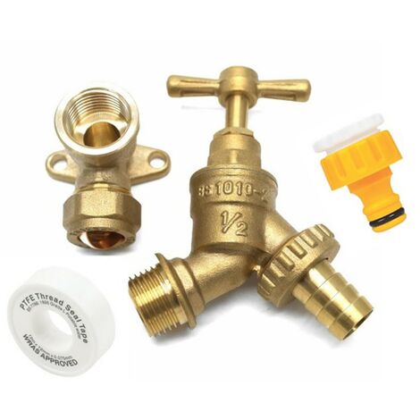 Outside Tap Kit With Wall Plate Elbow & Garden Hose Fitting 