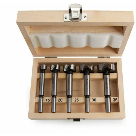 Makita D-47363 5 Piece Forstner Wood Drill Bit Set In Wooden Case 15 20 ...