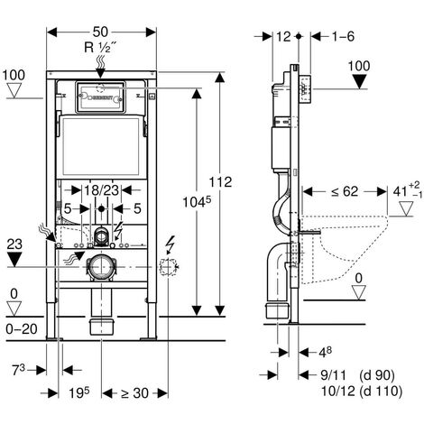Geberit Duofix 1.12m WC Toilet Frame Delta Cistern & DELTA51 White Flush Plate