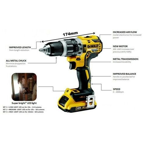 Dewalt DCD796D1 18v XR Brushless Compact Combi Hammer Drill - 1 x 2.0ah Battery