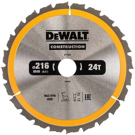 DeWALT DT1952 Stationary Construction Circular Saw Blade 216 x 30mm x 24T