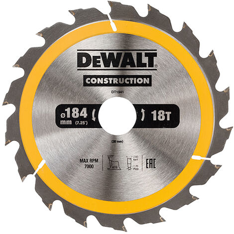 DeWALT DT1941 Construction Cordless Circular Saw Blade 184 x 30mm x 18T