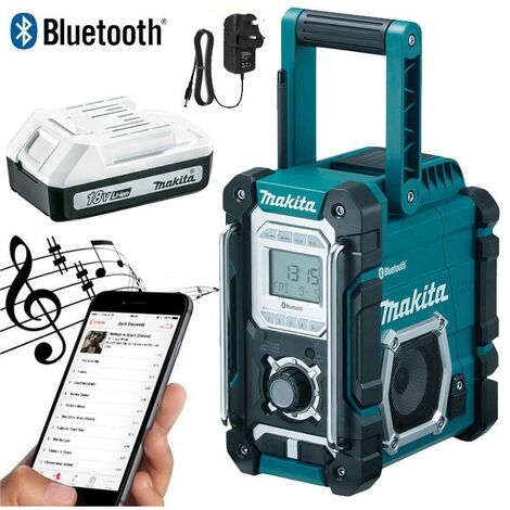 Makita DMR106 Job Site Radio Blue Bluetooth AM FM 7.2- 18v 240v + 18V Battery