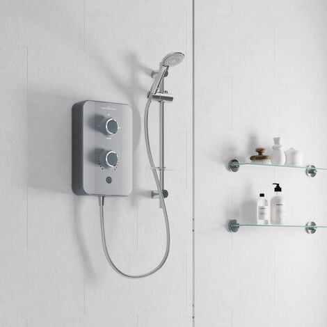 Gainsborough GSDTG85 Duo 8.5kw Electric Shower Titanium Grey Brushed Steel + Kit