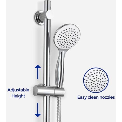Round Chrome Thermostatic Shower Mixer Bar Valve & Slider Rail Kit Handset + FFK