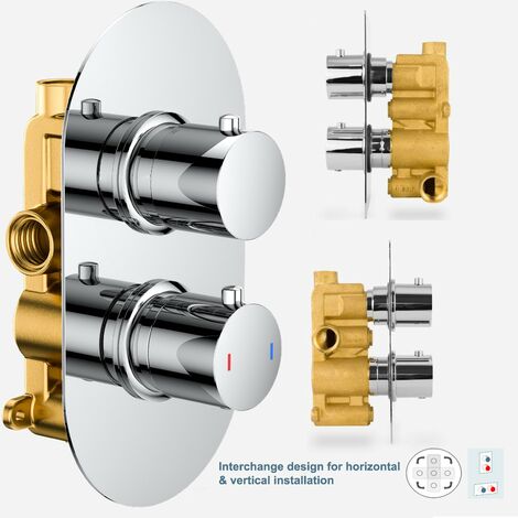 Chrome Round Twin Dual Concealed Thermostatic Shower Mixer Valve - Single Outlet (1/4)
