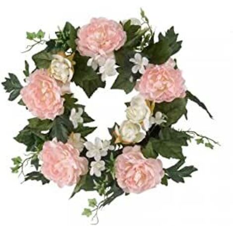 Smart Garden Artificial Peony Door Wreath Pink Realistic Flowers UV Resistant (1/5)