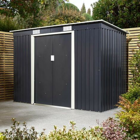 Rowlinson Trentvale 8x4 Metal Pent Shed Dark Grey Garden Storage Unit Lockable