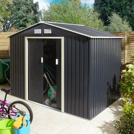 Rowlinson Trentvale 8x6 Metal Apex Shed Dark Grey Garden Storage Unit Lockable