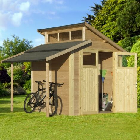 Rowlinson 7x10 Wooden Skylight Garden Shed + Lean To Storage Natural