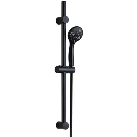 Matt Black Thermostatic Round Bar Mixer Shower Valve + Riser Rail + Head + Hose