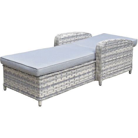 Signature Weave Constance Wicker Reclining Sun Lounger Bed Grey & Cushions (1/3)
