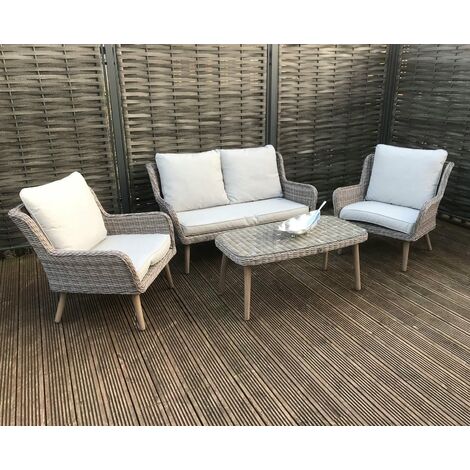 Signature Weave Danielle Wicker 4 Seater Sofa Chairs Coffee Table Cushions Grey (1/4)