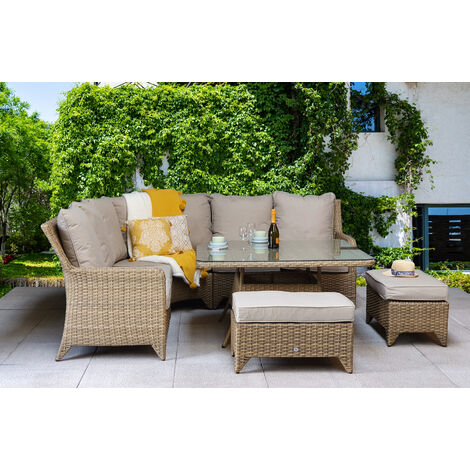 Signature Weave Sarah Wicker Corner Sofa Dining Table Benches Set Natural
