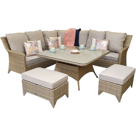 Signature Weave Sarah Wicker Corner Sofa Dining Table Benches Set Natural