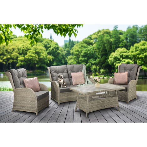 Signature Weave Meghan Wicker 4 Seater Sofa Arm Chair Set & Supper Table Grey (1/4)
