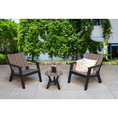Signature Weave Polly 2 Seater Bistro Lounge Arm Chair Table Set Black Grey