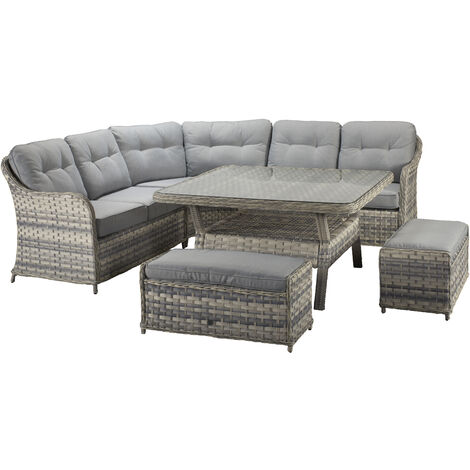 Signature Weave Constance Wicker Large Corner Sofa Dining Table Set ...