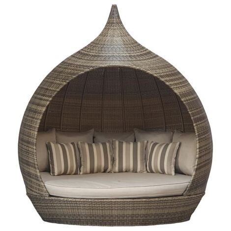 Signature Weave Pearl Wicker Round Garden Day Bed Sun Lounger Roof Shade Brown (1/5)