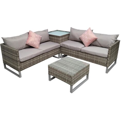 Signature Weave Lucy Wicker Corner Sofa Coffee Table Set & Storage Unit Grey (1/5)