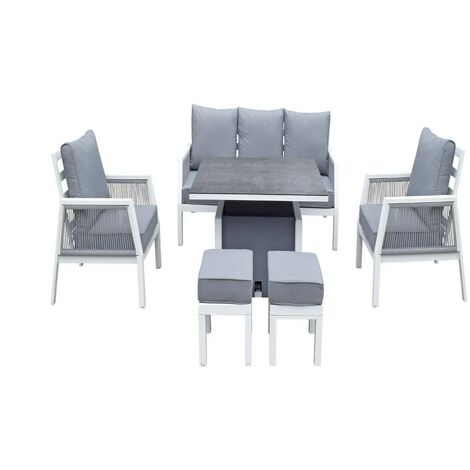 Signature Weave Bettina 7 Seater Sofa Set Gas Lift Dining Table Chair Stool Grey (1/4)