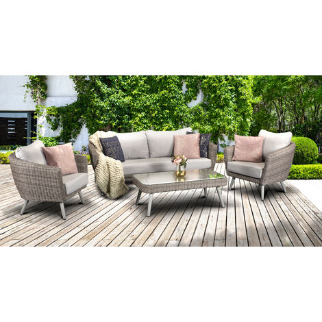 Signature Weave Danielle Wicker 5 Seater Sofa Chairs Coffee Table Cushions Grey (1/4)