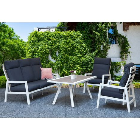 Signature Weave Kimmie 5 Seater Sofa Reclining Chair Table Set Grey White (1/4)
