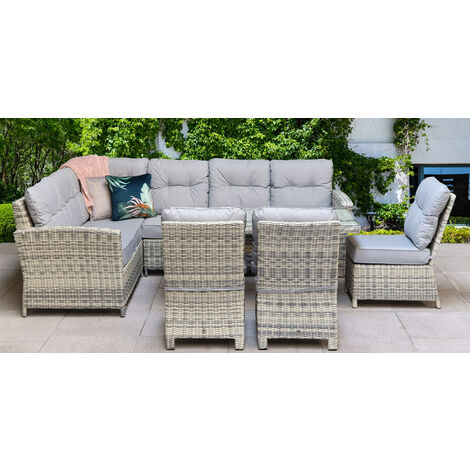 Signature Weave Amy Wicker Corner Sofa Dining Table Set 3 x Chairs Grey ...