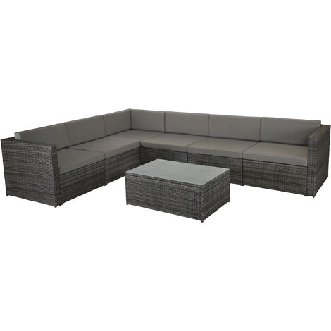 Signature Weave Evie Wicker Modular Corner Sofa Chair Coffee Table Set Grey