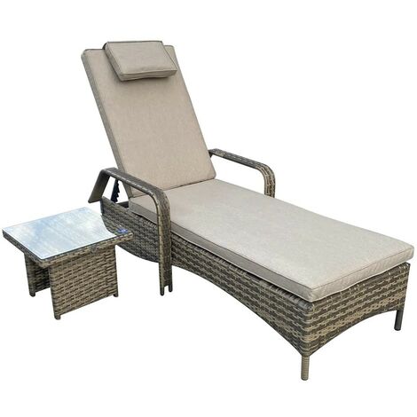 Signature Weave Savannah Wicker Sun Lounger Bed Chair & Side Table Natural (1/4)