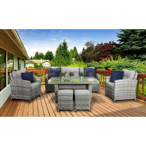 Signature Weave Amy Wicker 7 Seater Sofa Dining Table Set Chair Stool Grey