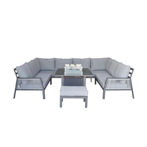 Signature Weave Bettina U Shape Sofa Grey + Gas Fire Pit Outdoor Heater Table (1/2)