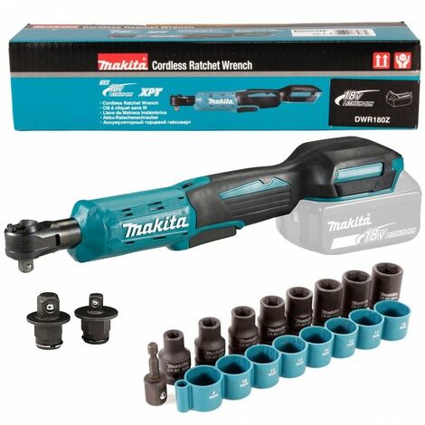 Makita DWR180Z 18v LXT Ratchet Wrench 1/4"" Or 3/8"" Square Drive + 9Pc Socket Set