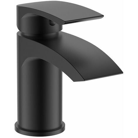 Black Waterfall Cloakroom Mini Basin Mixer Tap Sink Mono Bathroom + Waste 10yr