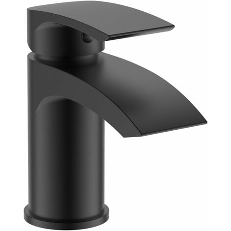 Black Waterfall Cloakroom Mini Basin Mixer Tap Sink Mono Bathroom + Waste 10yr