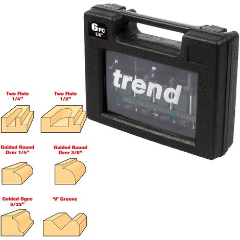 Trend 6 Piece 1/4 Inch Shank Router Bit Set SET/SS11X1/4TC Cased Starter Set