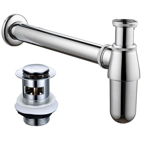 Chrome Bottle Trap Bathroom Basin Sink Pipe Adjustable Height + Pop Up Waste