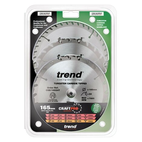 Trend CSB/165/3PK/C CraftPro Cordless Saw Blade 165 x 20mm x2 24T X1 ...