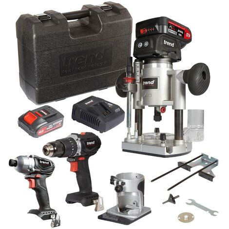 Trend DEAL/T18S/A 18v Brushless Set - Router Plunge Base + Combi Drill ...