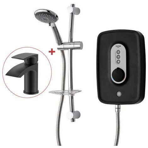 Triton Danzi Matt Black 9.5kW Electric Shower + Riser RP Perea Aquasurge + Tap (1/4)