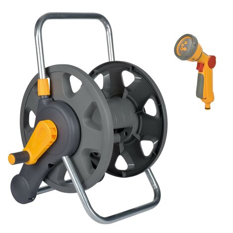 Hozelock 2475 Hose Reel Floor Standing 60m Wall Mounted & 2679 Multi Spray Gun (1/4)